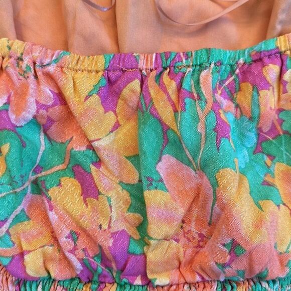 Lost + Wander Eternal Lights Mini Dress Peach Floral Backless Smocking Size L - Picture 13 of 15